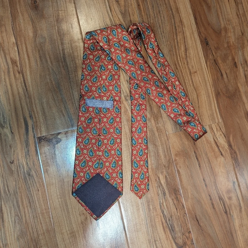 Christian Dior Silk Vintage Paisley Necktie Red Blue‎ Gold